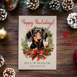 Dachshund Hond Kerstmis Gelukkige Pawholidays Feestdagenkaart