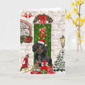 Dachshund Hond Kerstmis   Kaart (Gele Bloem)