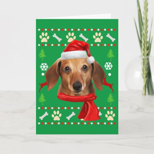 Dachshund Hond Lelijk Kerstfeest Kaart (Voorkant)