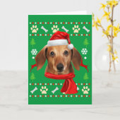 Dachshund Hond Lelijke Kerstmis Kaart (Gele Bloem)