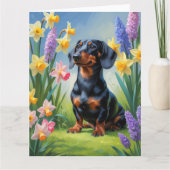 Dachshund-hond lente bloemen schilderij kaart (Voorkant)