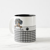 Dachshund Hond Mam Aangepaste Tekst Tweekleurige Koffiemok (Voorkant links)
