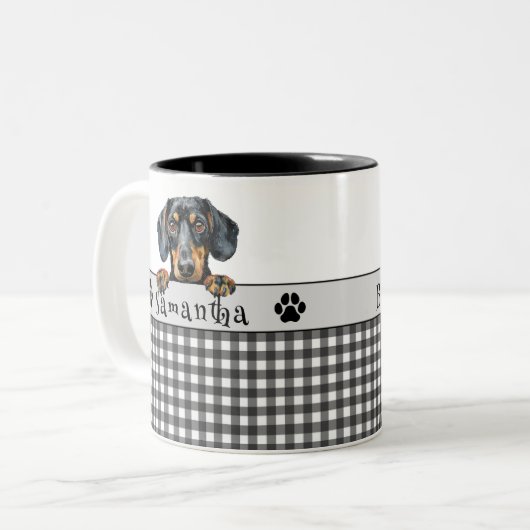 Dachshund Hond Mam Aangepaste Tekst Tweekleurige Koffiemok (Voorkant links)