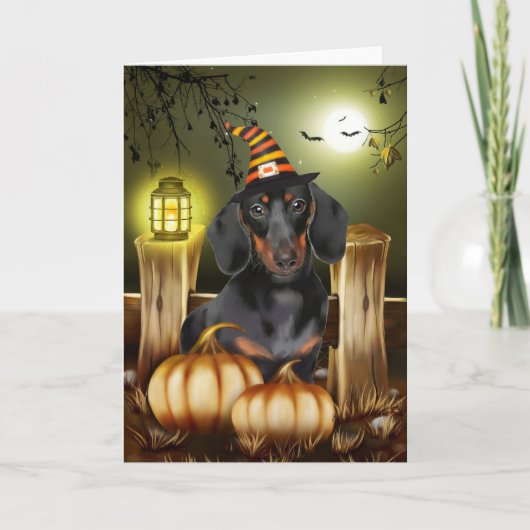 Dachshund-hond met heksenhoed Halloween-cadeau-ide Kaart (Voorkant)