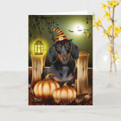 Dachshund-hond met heksenhoed Halloween-cadeau-ide Kaart (Gele Bloem)