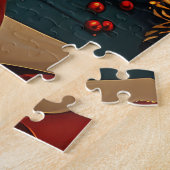 Dachshund-hond met kerstcadeaus bij de open haard legpuzzel (Zijkant)