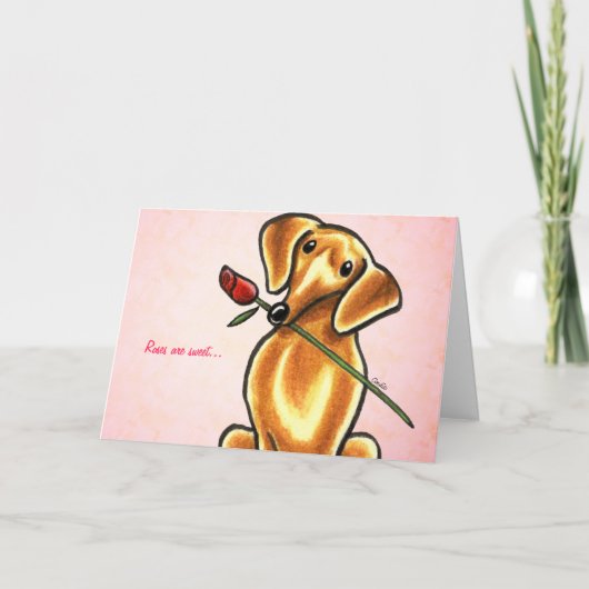 Dachshund-hond met roos aangepast bericht kaart (Voorkant)