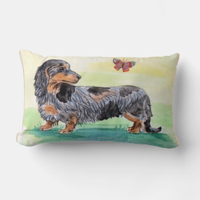 Dachshund hond met vlinder kussen (Voorkant)