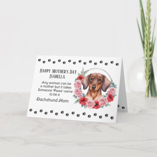 Dachshund Hond Moeder Bloemen Moederdag Verse Feestdagen Kaart (Voorkant)