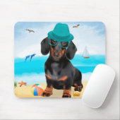 Dachshund-hond op het strand muismat (Met muis)