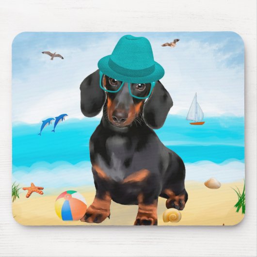 Dachshund-hond op het strand muismat (Voorkant)