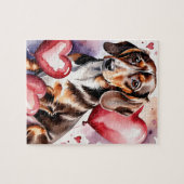 Dachshund Hond Portret Waterverf Valentijn Legpuzzel (Horizontaal)