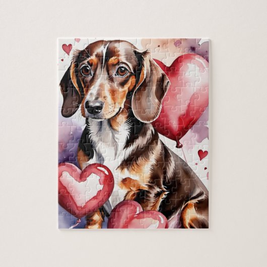 Dachshund Hond Portret Waterverf Valentijn Legpuzzel (Verticaal)