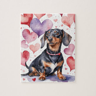 Dachshund Hond Portret Waterverf Valentijn Legpuzzel
