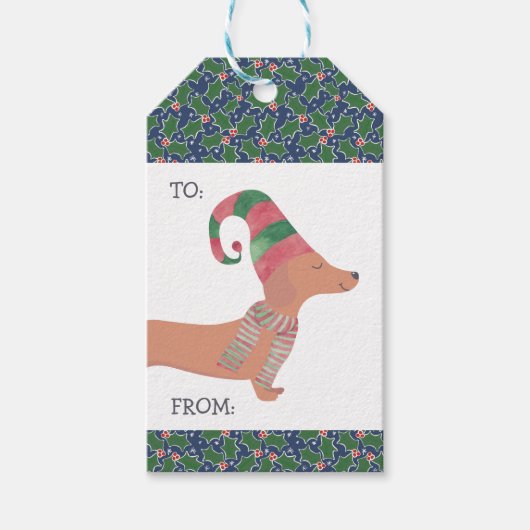 Dachshund Hond Prettig Kerstmis Cadeaulabel (Voorkant)