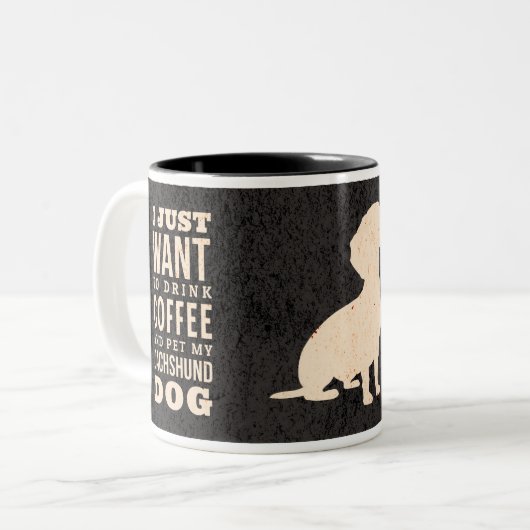 Dachshund Hond Retro Wiener Coffe verslaafde Tweekleurige Koffiemok (Voorkant links)