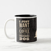Dachshund Hond Retro Wiener Coffe verslaafde Tweekleurige Koffiemok (Links)
