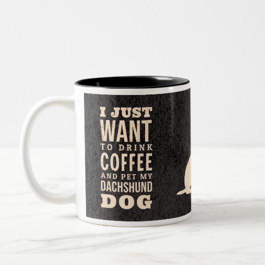 Dachshund Hond Retro Wiener Coffe verslaafde Tweekleurige Koffiemok (Links)