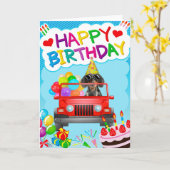 Dachshund Hond Rijden met ballonnen Verjaardag Kaart (Gele Bloem)