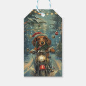 Dachshund Hond Rijden Motorfiets Kerstmis Cadeaulabel (Voorkant)