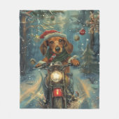 Dachshund Hond Rijden Motorfiets Kerstmis Fleece Deken (Voorkant)