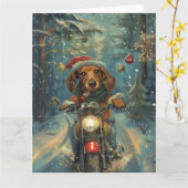 Dachshund Hond Rijden Motorfiets Kerstmis Kaart (Gele Bloem)