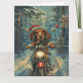 Dachshund Hond Rijden Motorfiets Kerstmis Kaart (Voorkant)