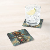 Dachshund Hond Rijden Motorfiets Kerstmis Kartonnen Onderzetters (Insitu)