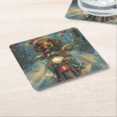 Dachshund Hond Rijden Motorfiets Kerstmis Kartonnen Onderzetters (Schuin)