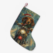 Dachshund Hond Rijden Motorfiets Kerstmis Kleine Kerstsok (Voorkant (Hangend))