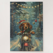Dachshund Hond Rijden Motorfiets Kerstmis Legpuzzel (Verticaal)