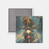 Dachshund Hond Rijden Motorfiets Kerstmis Magneet (Voorkant / Achterkant)