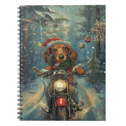 Dachshund Hond Rijden Motorfiets Kerstmis Notitieboek (Voorkant)