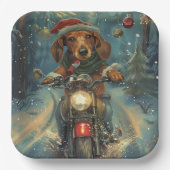 Dachshund Hond Rijden Motorfiets Kerstmis Papieren Bordje (Voorkant)