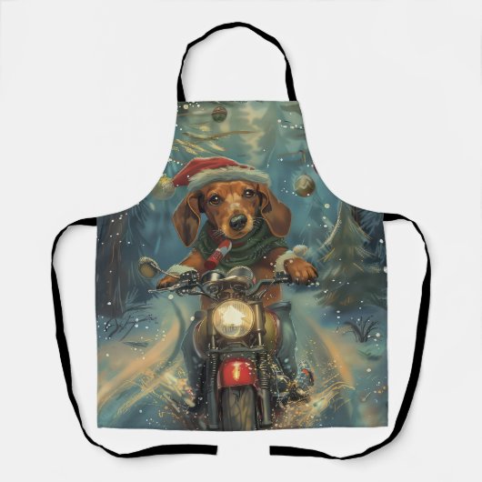 Dachshund Hond Rijden Motorfiets Kerstmis Schort (Voorkant)