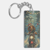 Dachshund Hond Rijden Motorfiets Kerstmis Sleutelhanger (Voorkant Links)