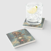 Dachshund Hond Rijden Motorfiets Kerstmis Stenen Onderzetter (Zijkant)