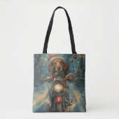 Dachshund Hond Rijden Motorfiets Kerstmis Tote Bag (Voorkant)