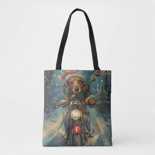 Dachshund Hond Rijden Motorfiets Kerstmis Tote Bag (Voorkant)