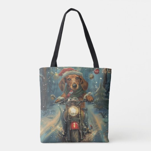 Dachshund Hond Rijden Motorfiets Kerstmis Tote Bag (Achterkant)