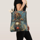 Dachshund Hond Rijden Motorfiets Kerstmis Tote Bag (Dichtbij)