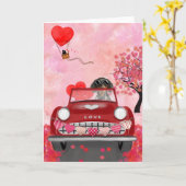 Dachshund-hond rijdt auto met harten Valentijnsdag Kaart (Gele Bloem)