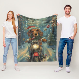 Dachshund-hond rijdt op motorfiets met Kerstmis Fleece Deken