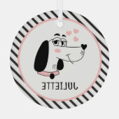 Dachshund Hond Romantische Roze Harten Gepersonali Glas Ornament (Achterkant)