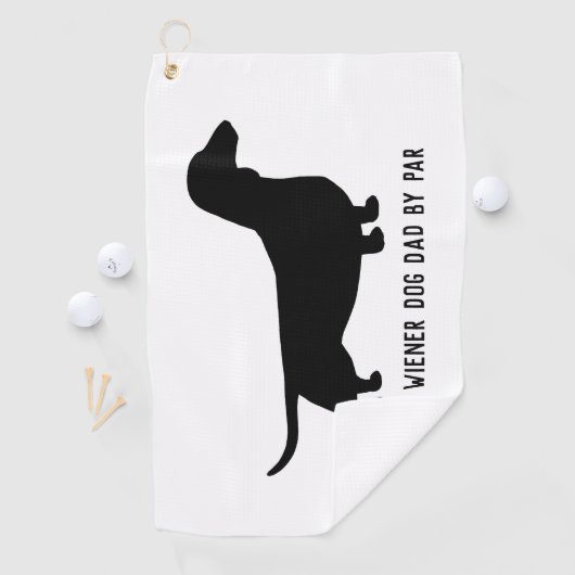 Dachshund hond silhouet aangepaste tekst golfhanddoek (Insitu)