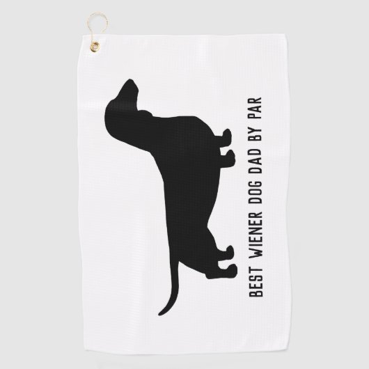 Dachshund hond silhouet aangepaste tekst golfhanddoek (Voorkant)