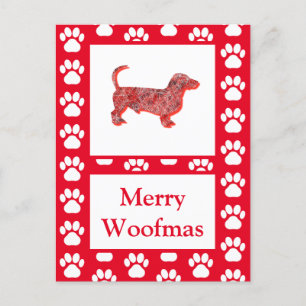 Dachshund Hond Silhouet Rood Vrolijk Kerstfeest Briefkaart