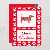 Dachshund Hond Silhouet Rood Vrolijk Kerstfeest Briefkaart (Voorkant / Achterkant)