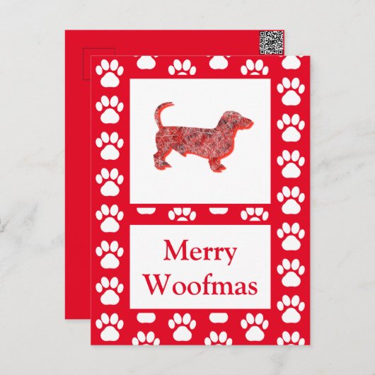 Dachshund Hond Silhouet Rood Vrolijk Kerstfeest Briefkaart (Voorkant / Achterkant)