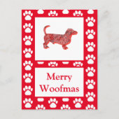 Dachshund Hond Silhouet Rood Vrolijk Kerstfeest Briefkaart (Voorkant)